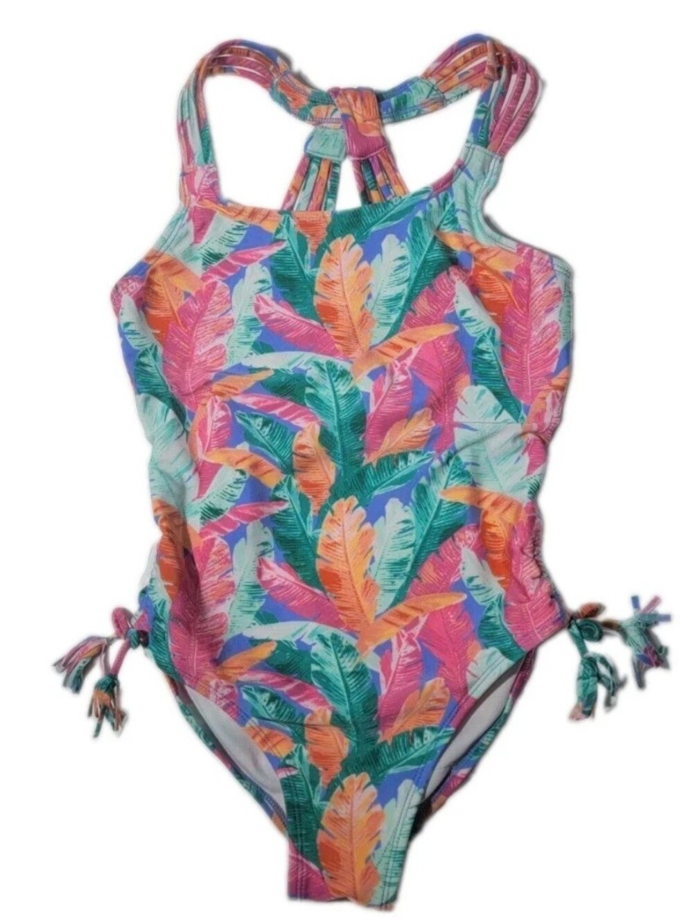 Art Class Girls Tropical Palm Print 1 Pc Swimsuit Pink Green Orange Blue L 10-12